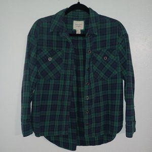 Forever 21 plaid button down shirt green & navy blue cotton women’s small
